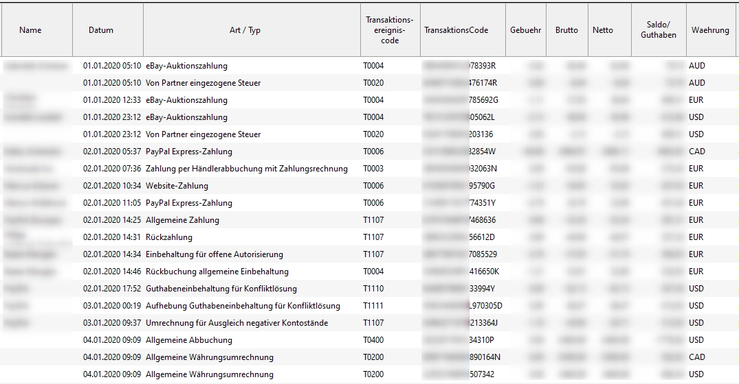 Übersicht über die verschiedenen Transaktionstypen