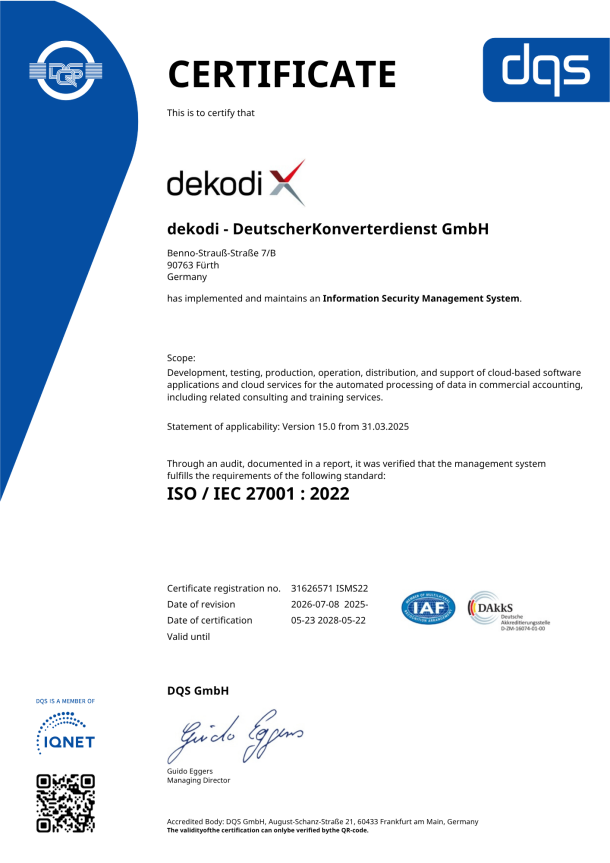 DQS Zertifikat ISO 27001 - englisch